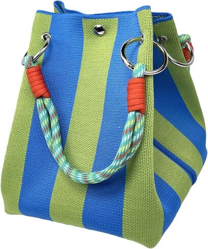 Tote Bag for Women, Knit Bucket Handbag, Travel Knit Tote w Stripe/Square, Crochet Purse, Birthday Holiday Gifts for Women in Saudi Arabia
