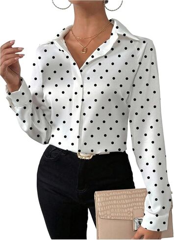 Milumia Women's Polka Dots Print Long Sleeve Button Down Shirt Single Breasted Dressy Work Blouses in Saudi Arabia