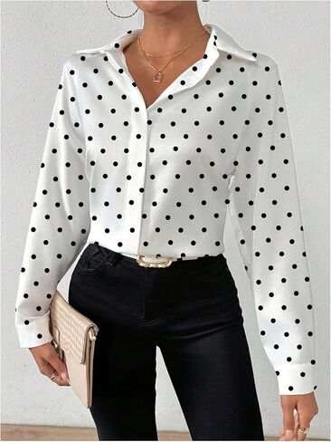 Milumia Women's Polka Dots Print Long Sleeve Button Down Shirt Single Breasted Dressy Work Blouses in Saudi Arabia