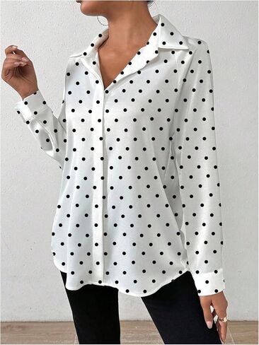 Milumia Women's Polka Dots Print Long Sleeve Button Down Shirt Single Breasted Dressy Work Blouses in Saudi Arabia