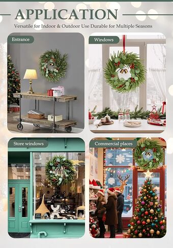 21" Christmas Wreath for Front Door – Lifelike Artificial Pine with Red Berries & Bells – Waterproof Holiday Decor for Indoor Outdoor Use in Saudi Arabia