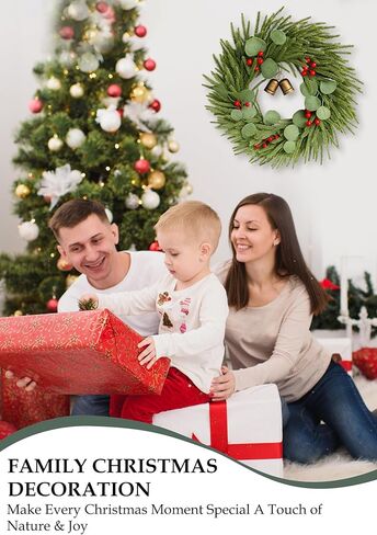 21" Christmas Wreath for Front Door – Lifelike Artificial Pine with Red Berries & Bells – Waterproof Holiday Decor for Indoor Outdoor Use in Saudi Arabia
