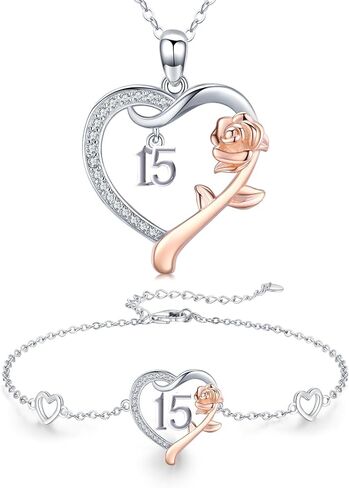 KQ&TTENG 15th/16th/18th/50th/80th Birthday Gifts for Daughter Women Sister Wife Mom Grandma 18K Gold-Plating Heart Birthday Necklace and Bracelet Jewelry Sets in Saudi Arabia