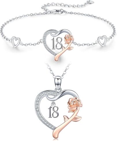 KQ&TTENG 15th/16th/18th/50th/80th Birthday Gifts for Daughter Women Sister Wife Mom Grandma 18K Gold-Plating Heart Birthday Necklace and Bracelet Jewelry Sets in Saudi Arabia