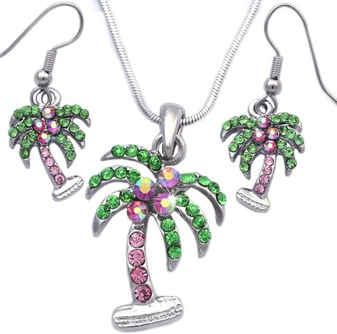 Palm Tree Charm Pendant Necklace Dangle Drop Hook Earrings Jewelry Set in Saudi Arabia