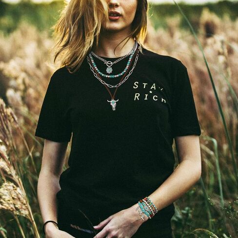 2 Pcs Multi-Layered Western Necklaces Bracelets Jewelry for Women Turquoise Beaded Concho Choker Ox-Head Pendant Necklace Stacked Cowgirl Bracelets Cowboy Chic Country Concert Outfits in Saudi Arabia