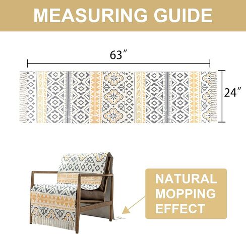 H.VERSAILTEX Boho Couch Cover Accent Chair Covers with Arms 2 Piece Slipcover Geometric Print Dog Cover for Couch Non-Slip Couch Cover Blanket Hand-woven Style with Tassels(2 Pack 24"×63",Grey/Yellow) in Saudi Arabia