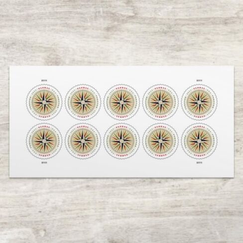 1794 Compass Rose 2025 (ورقة من 10) Global International First Sky Postage Stamps in Saudi Arabia