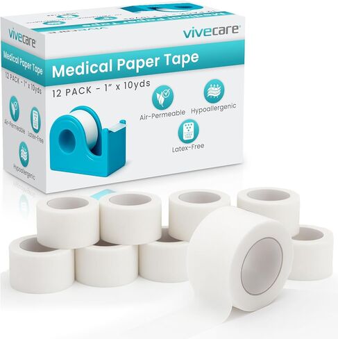Vivecare Medical Paper Tape - Hypoallergenic Surgical Tape for Wound Care - Breathable, Gentle & Latex-Free First Aid Tape - Easy-to-Tear Adhesive Tape for Sensitive Skin, Bandages & Gauze (1''x10yd) in Saudi Arabia