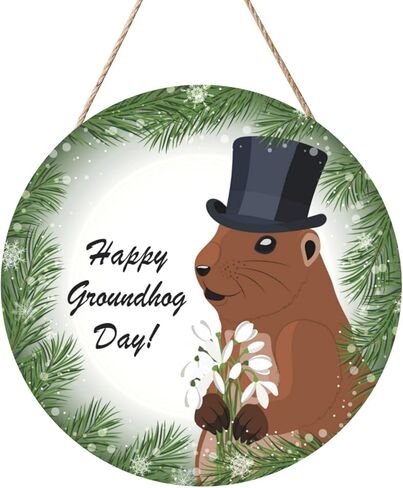لوحة خشبية معلقة على الحائط من GoasNei Happy Groundhog Day، لافتة باب للأماكن الخارجية والداخلية in Saudi Arabia