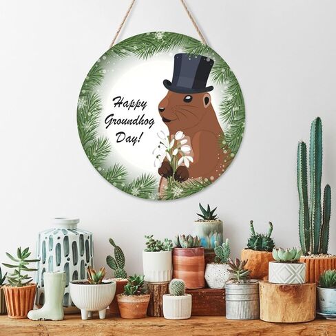 لوحة خشبية معلقة على الحائط من GoasNei Happy Groundhog Day، لافتة باب للأماكن الخارجية والداخلية in Saudi Arabia