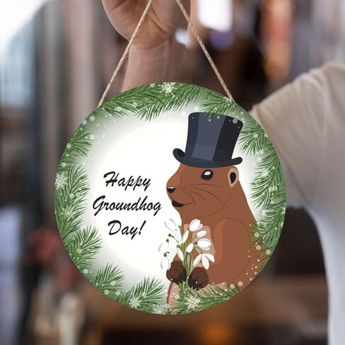 لوحة خشبية معلقة على الحائط من GoasNei Happy Groundhog Day، لافتة باب للأماكن الخارجية والداخلية in Saudi Arabia