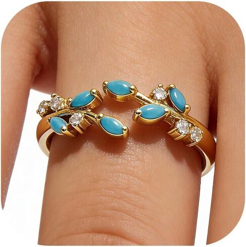 HUASAI Willow Branch Ring for Women Turquoise Rings Leaf Wrap Cubic Zirconia Thumb Knuckle Ring Set Dainty Wedding Accessories in Saudi Arabia