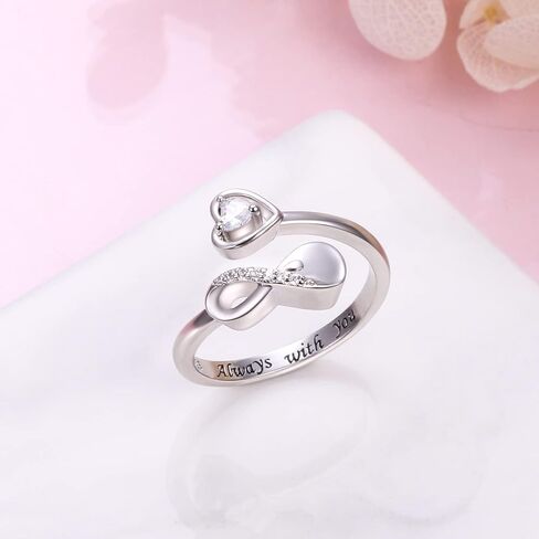 Cremation Ring for Ashes - Sterling Silver Infinity Mini Urn Ring Heart Shape Hold Loved Ones Ashes Always With You Keepsake Locket Rings for Human/Pet Ash Memorial Jewelry for Women in Saudi Arabia