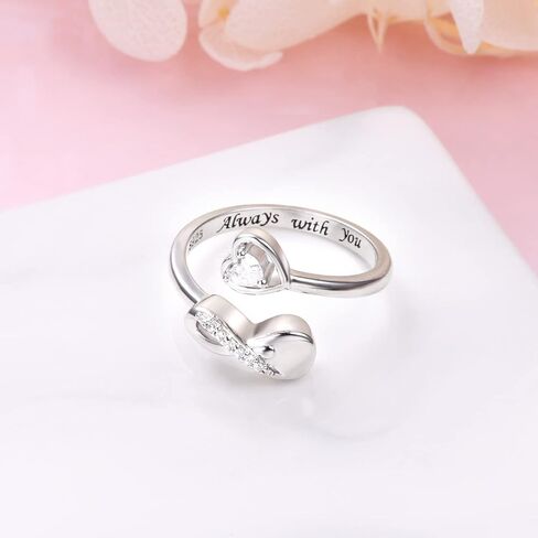 Cremation Ring for Ashes - Sterling Silver Infinity Mini Urn Ring Heart Shape Hold Loved Ones Ashes Always With You Keepsake Locket Rings for Human/Pet Ash Memorial Jewelry for Women in Saudi Arabia