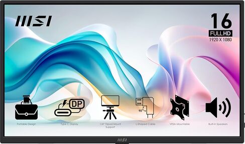MSI Pro MP161 E2 Portable Monitor, 15.6" FHD IPS 1080p, USB Type-C, Mini-HDMI, Built-in Speakers, Perfect for PC, Mac, PS5, PS4, Xbox, Mobile, Metal Gray in Kuwait
