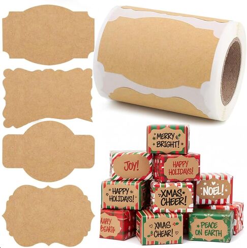 SallyFashion Kraft Gift Label Stickers, 3x2 Inch, 200 Pack, Adhesive Decorative Labels for Party Favors, Food, and Presents in Kuwait