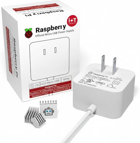محول تزويد الطاقة الرسمي لتوت العليق PI مع 3pcs iotcrazy dinkink ، لألواح التوت micro-usb ، الدعم 3 b+ /pi 3 /pi Zero w /pi Zero /pi 1 /pi 2 /pico ، 5.1v 2.5a ، قابس الولايات المتحدة ، أبيض ، أبيض (رسمي) in Saudi Arabia