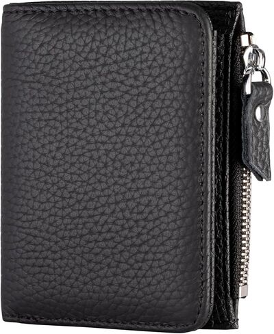 محفظة صغيرة للنساء من الجلد الناعم حامل بطاقات RFID مع جيب بسحاب ومحفظة ثنائية الطي، أسود in Kuwait