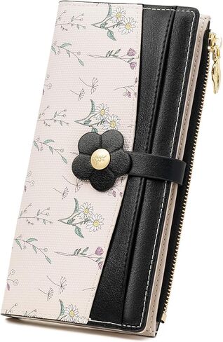 GAEKEAO Womens Wallet Slim Thin RFID Blocking Bifold Floral Vegan Leather Card Holder Large Capacity Wallet with Zipper Pocket in Saudi Arabia