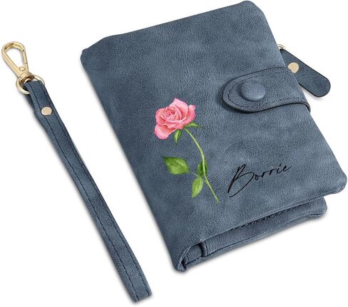 Custom Leather Wallet for Women - Personalized Bi-Fold Wallet with Birth Flower & Name - PU Leather Wallet Gifts for Mom, Wife, Grandma, Her in Saudi Arabia