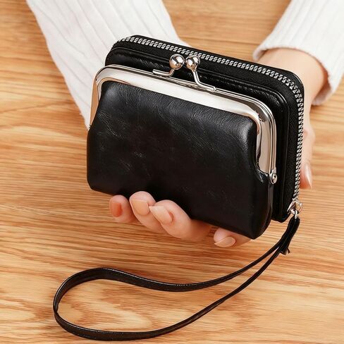 Women's Wristlet Coin Purse, 4 Inch Vintage Zip Around Wallet with Multiple Card Slots & Snap Closure in Saudi Arabia