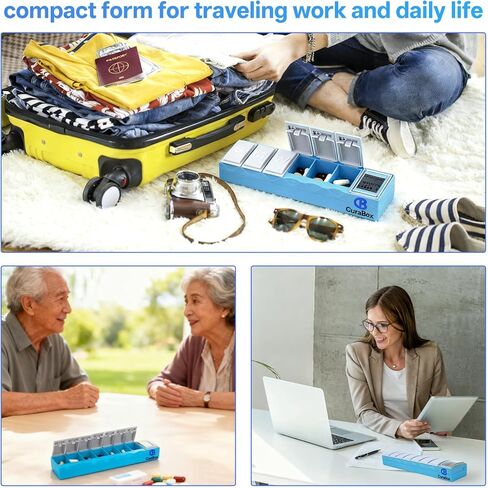 Pill Dispenser with Alarm Medication Alert Smart Pill Organizer with Alarm 7-Day Weekly Case with Auto-Learning Habit Sensor, LCD Status Icons, Rechargeable, Portable in Saudi Arabia