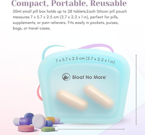 صناديق حبوب صغيرة - مجموعة من 3 عبوات صغيرة لحبوب الدواء، أكياس حبوب دواء سيليكون قابلة لإعادة الاستخدام للسفر، حقيبة فيتامين محمولة ومنظم سفر طبي - صندوق حبوب للمحفظة (وردي، أرجواني، أزرق) in Kuwait