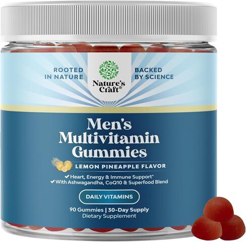 Natures Craft Men's Multivitamin Gummies with Superfood Complex - Daily Multivitamin for Men Gummies with CoQ10 and Ashwagandha for Energy and Immune Support - Adult Gummy Essential Minerals in Saudi Arabia