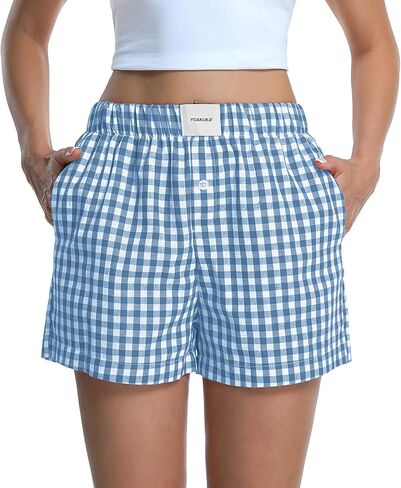 المرأة منقوشة سراويل بوكسر القماش القطني صالة ملابس خاصة بيجامة السراويل الصيف Y2K عادية لينة مرونة الخصر الشاطئ قيعان in Kuwait