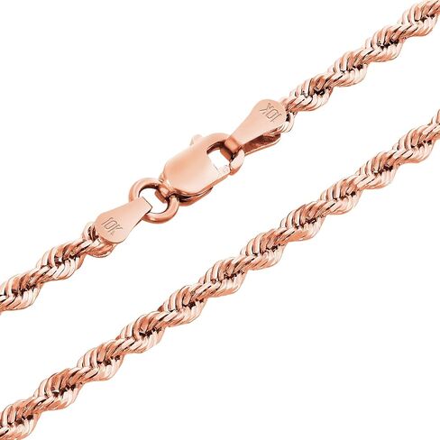 Nuragold 10k الذهب الوردي الحقيقي 2.5 ملم حبل سلسلة قطع الماس قلادة (16 "-30") مجوهرات إيطالية للرجال والنساء in Saudi Arabia