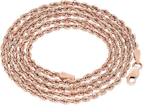 Nuragold 10k الذهب الوردي الحقيقي 2.5 ملم حبل سلسلة قطع الماس قلادة (16 "-30") مجوهرات إيطالية للرجال والنساء in Saudi Arabia