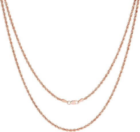 Nuragold 10k الذهب الوردي الحقيقي 2.5 ملم حبل سلسلة قطع الماس قلادة (16 "-30") مجوهرات إيطالية للرجال والنساء in Saudi Arabia