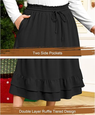 Women's Plus Size Midi Skirt Ruffle Tiered Skirts Midi Length Casual Flowy A Line Fall Skirt with Pockets in Saudi Arabia