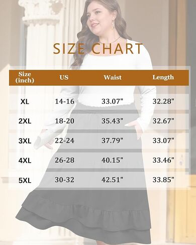 Women's Plus Size Midi Skirt Ruffle Tiered Skirts Midi Length Casual Flowy A Line Fall Skirt with Pockets in Saudi Arabia