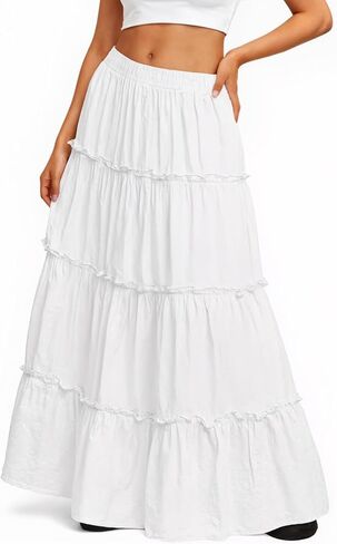 Long Skirts for Women Boho Maxi Skirt Summer Long Beach Skirt Swing Tiered A-Line Elastic High Waist Dress Fashion in Saudi Arabia