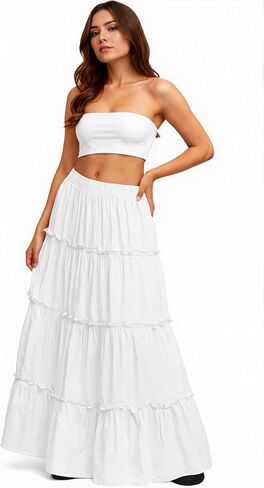 Long Skirts for Women Boho Maxi Skirt Summer Long Beach Skirt Swing Tiered A-Line Elastic High Waist Dress Fashion in Saudi Arabia