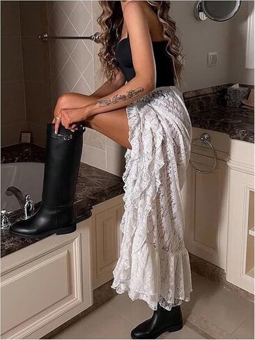 SweatyRocks Women's Y2k Lace Ruffle Asymmetrical Maxi Skirts Western Renaissance Fairy Skirt in Saudi Arabia