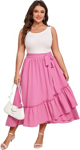 Women's Summer High Waist Skirt Boho Tie Knot Maxi Skirt for Women Casual Beach Ruffled Swing A line Skirts Plus Size in Saudi Arabia