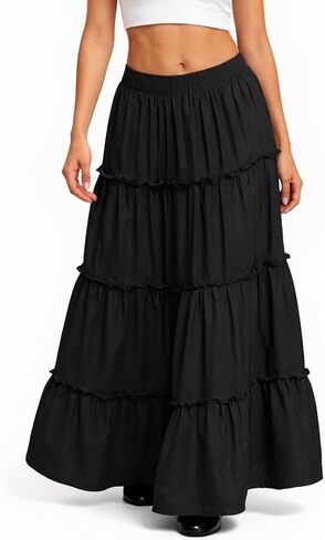 Long Skirts for Women Boho Maxi Skirt Summer Long Beach Skirt Swing Tiered A-Line Elastic High Waist Dress Fashion in Saudi Arabia