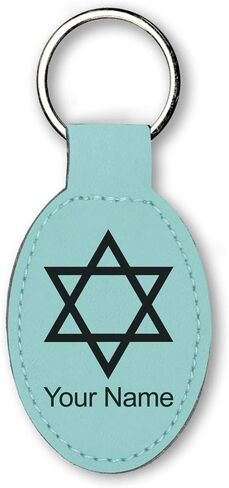 LaserGram Oval Keychain, Star of David, Personalized Engraving Included in Saudi Arabia