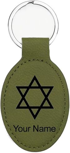 LaserGram Oval Keychain, Star of David, Personalized Engraving Included in Saudi Arabia