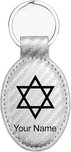 LaserGram Oval Keychain, Star of David, Personalized Engraving Included in Saudi Arabia