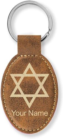 LaserGram Oval Keychain, Star of David, Personalized Engraving Included in Saudi Arabia