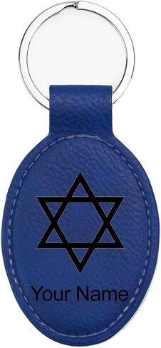 LaserGram Oval Keychain, Star of David, Personalized Engraving Included in Saudi Arabia
