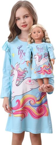 فستان Bow Dream Girl لطيف ومتوافق مع إكسسوارات ملابس دمية American Girl للفتيات، مجموعة فساتين باللون الأزرق الفاتح in Saudi Arabia