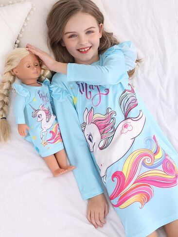 فستان Bow Dream Girl لطيف ومتوافق مع إكسسوارات ملابس دمية American Girl للفتيات، مجموعة فساتين باللون الأزرق الفاتح in Saudi Arabia