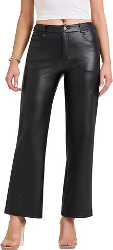 Allegra K Women's Straight Leg Trousers High Waist with Pockets Leather Pants in Saudi Arabia