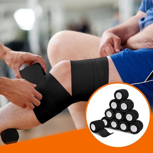 64 Pcs Self Adhesive Bandage Wrap, Black Athletic Tape, 2 Inch x 5 Yard Elastic Self-Adherent Tape, Breathable Sports Wrap, Stretch Cohesive Bandage Wraps for Wrist Ankle Pet in Kuwait