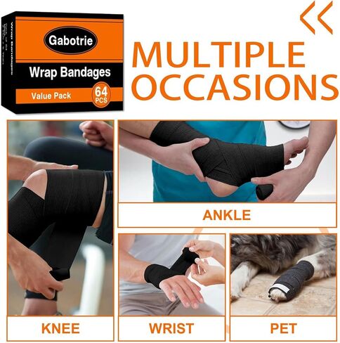 64 Pcs Self Adhesive Bandage Wrap, Black Athletic Tape, 2 Inch x 5 Yard Elastic Self-Adherent Tape, Breathable Sports Wrap, Stretch Cohesive Bandage Wraps for Wrist Ankle Pet in Kuwait
